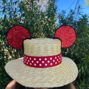 Disney Mickey Ears Straw Boater Hat 